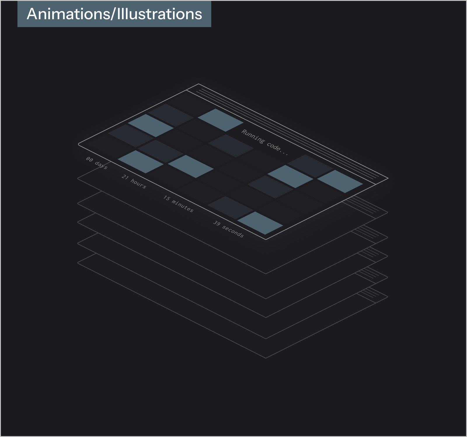 Animations and illustrations: an isometric stack of layered grids
