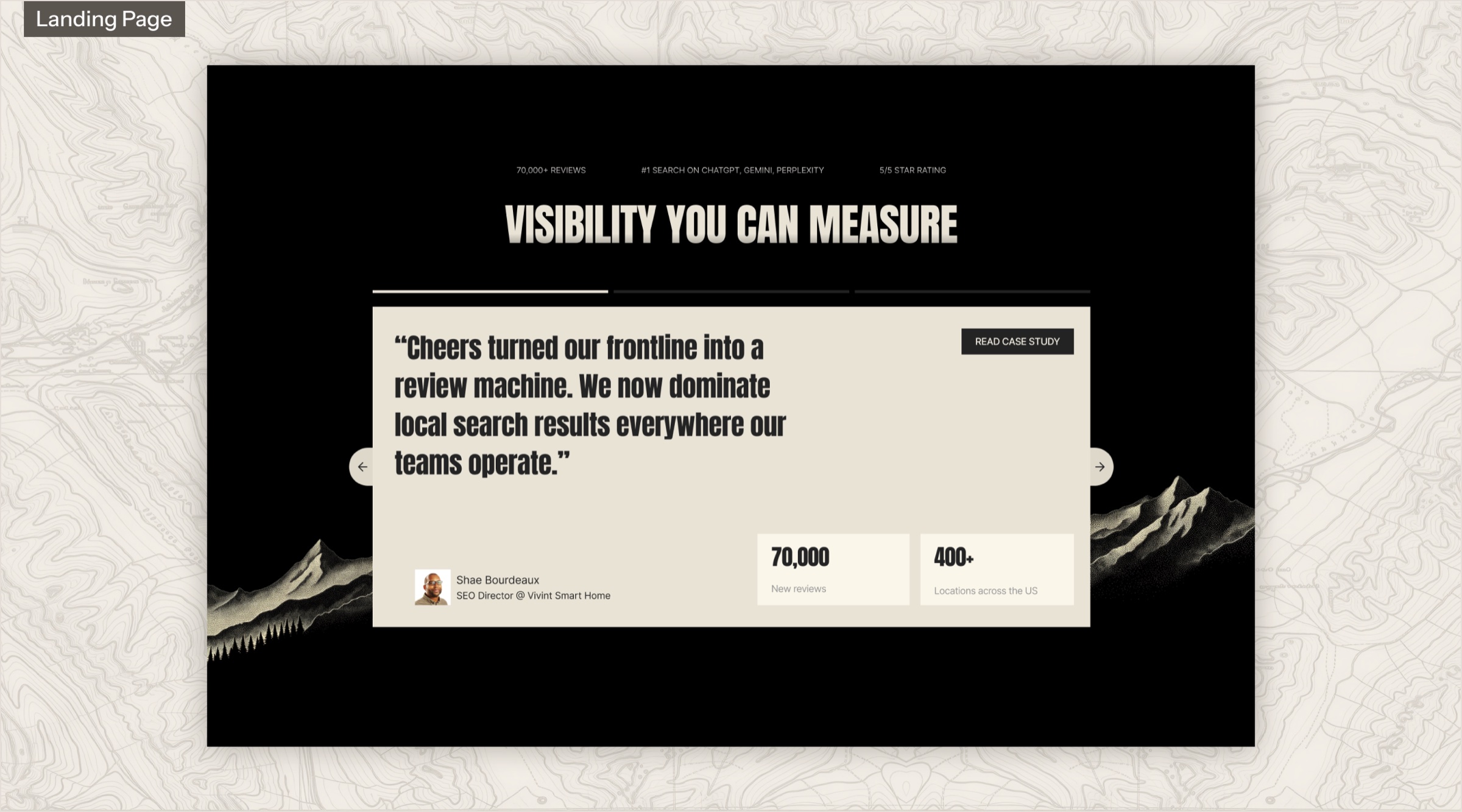 Landing page: a further section of the Cheers site