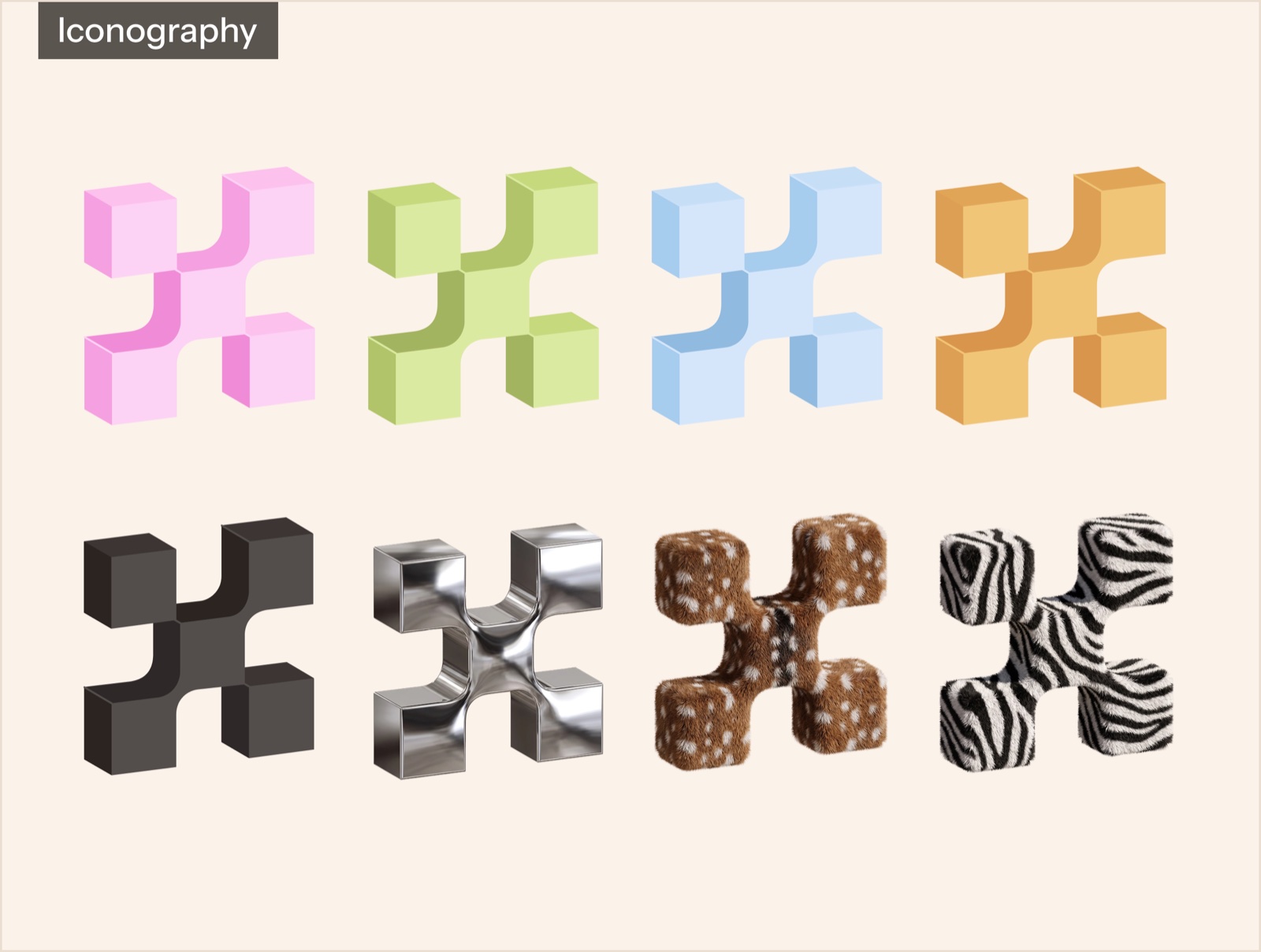 Iconography: the MadeThis mark rendered in eight materials