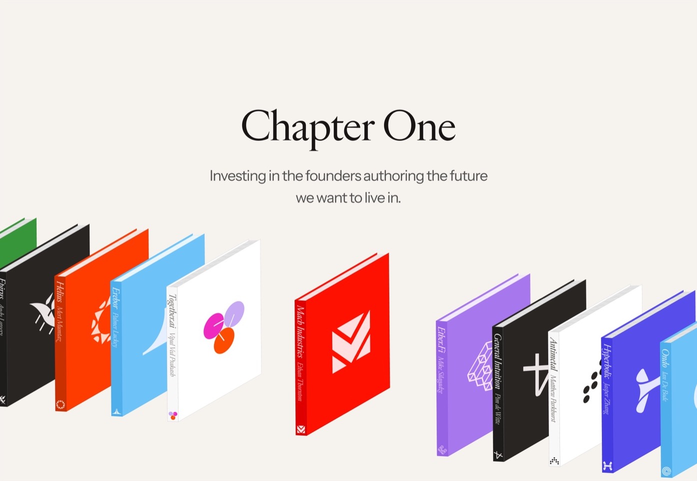 Chapter One: a row of coloured book spines under the title