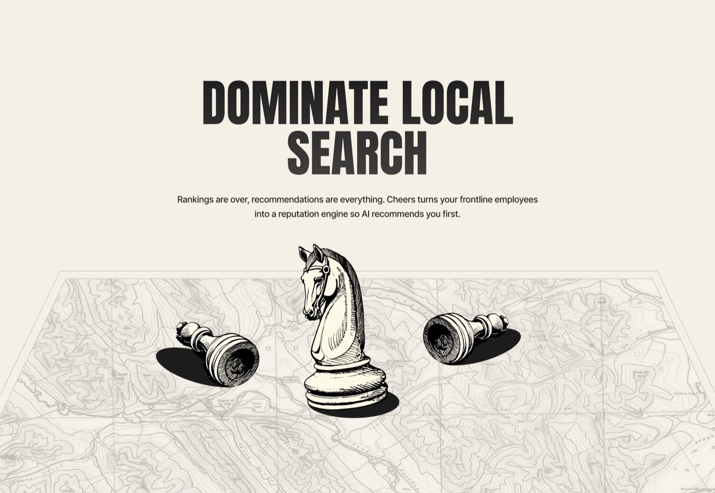 Cheers: a chess knight on a map under the words Dominate Local Search