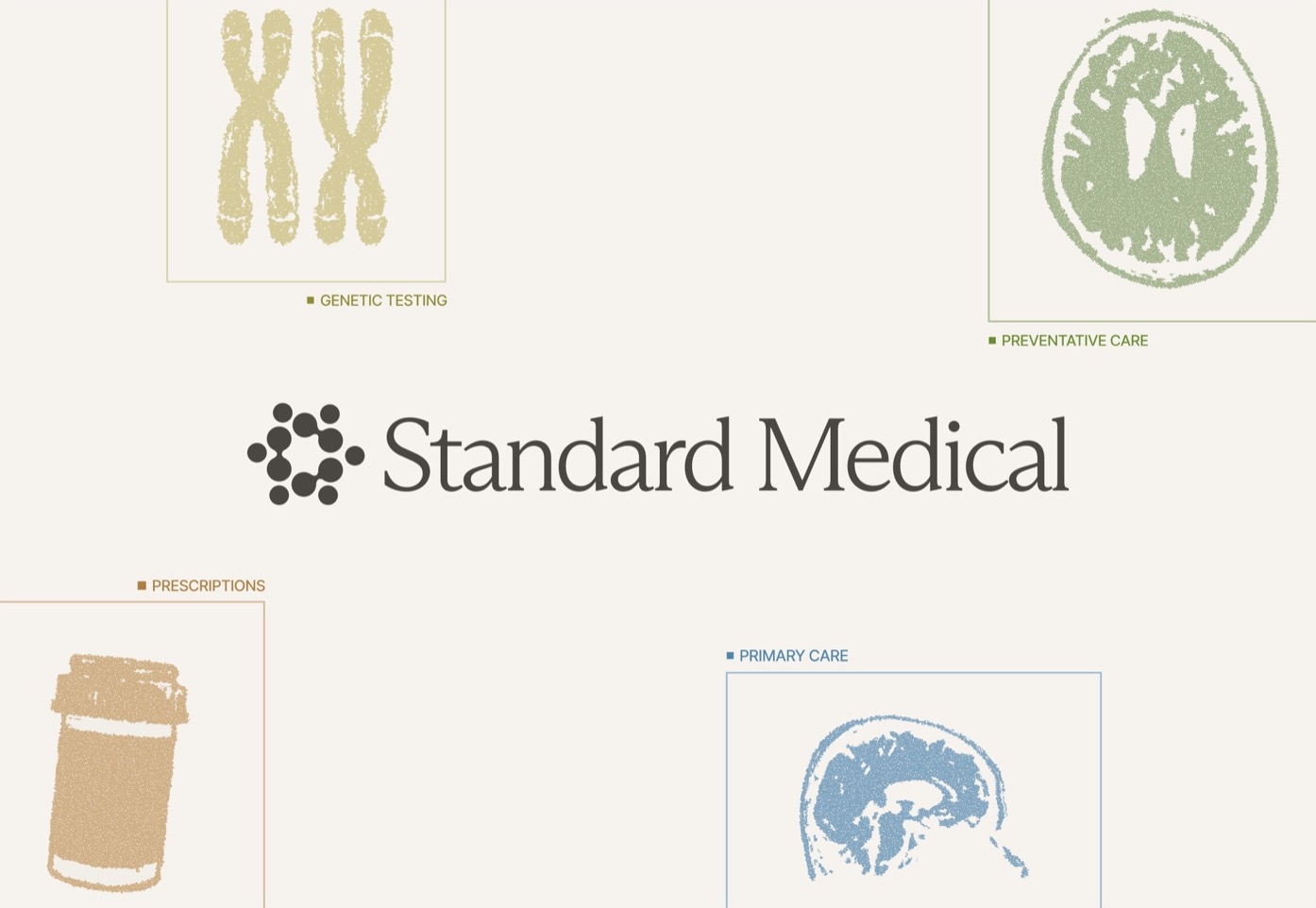 Standard Medical wordmark surrounded by four illustrated service tiles